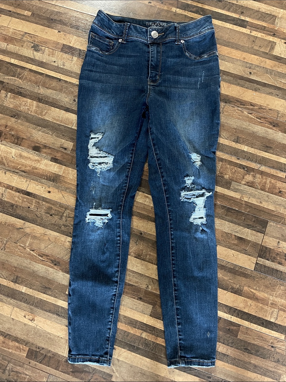 Maurices Dark Blue Distressed Skinny Jeans